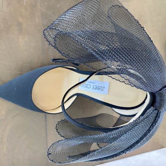Jimmy Choo Averly Black Heels Asymmetric Fascinator Bows - Picture 5 of 16